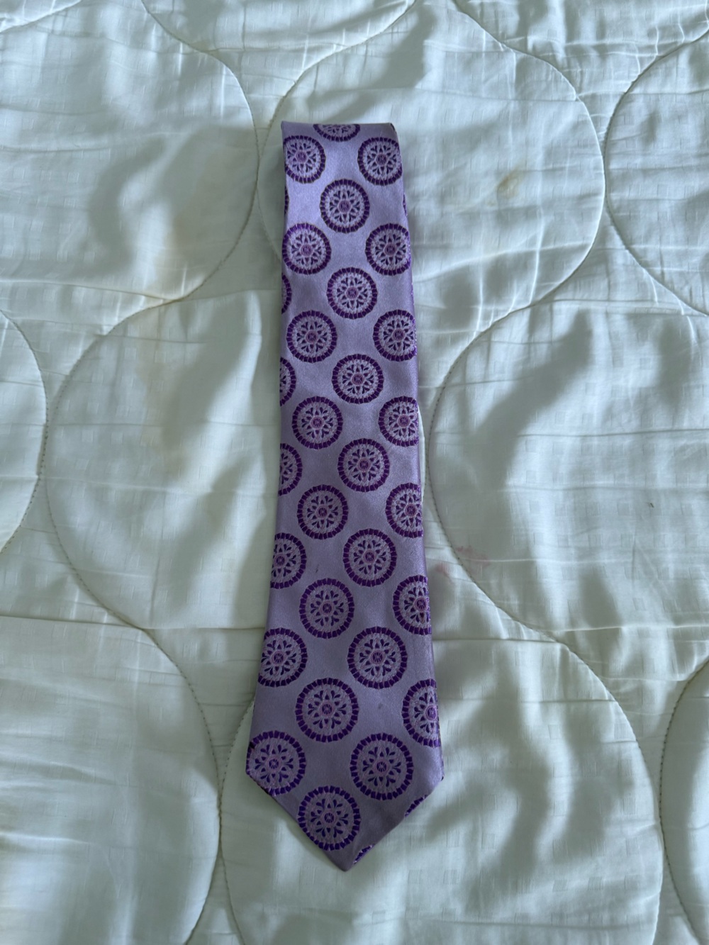 Jaz Men’s Purple Medallion Necktie Lavender Geometric Floral Pattern Classic Tie